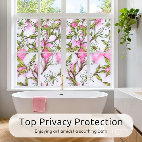 rabbitgoo Stained Glass Window Privacy Film, Pink Lily, 17.5" X 78.7" - color: Pink Lily, size: 17.5" x 78.7"