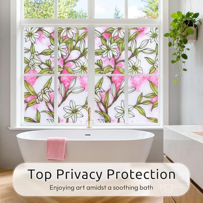 rabbitgoo Stained Glass Window Privacy Film, Pink Lily, 17.5" X 78.7" - color: Pink Lily, size: 17.5" x 78.7"