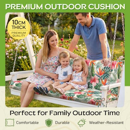 Oxford Fabric Swing Cushions with Backrest & Tie Straps for Patio Bench - color: Red Floral With Green Leaf