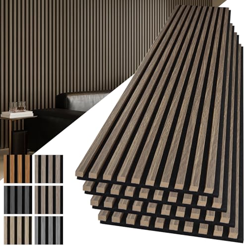Art3d 108 x 12 in 3D Fluted Soundproof Wood Slat Wall Panel, 4-Pack, Walnut - color: American Walnut, size: 4pcs - 108" x 12"