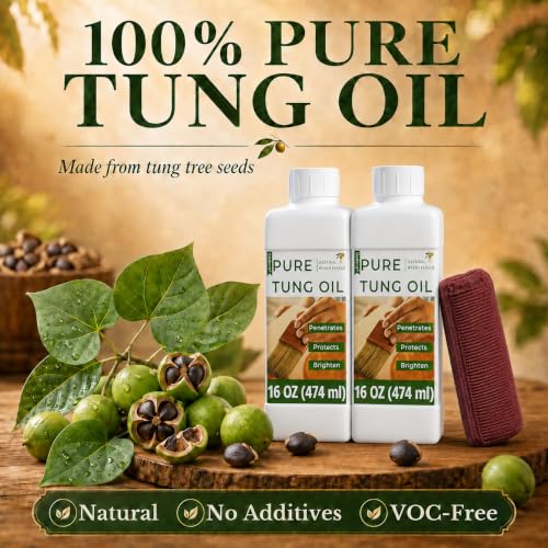 16oz*2 100% Pure Tung Oil, Food Safe Waterproof Wood Finish - size: 16 Fl Oz*2