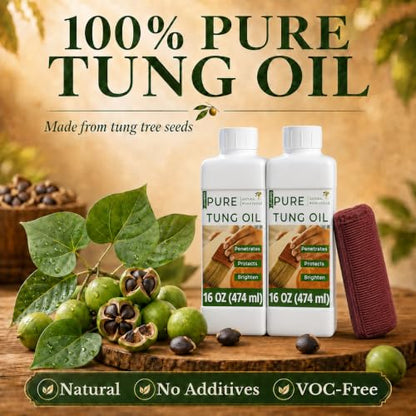 16oz*2 100% Pure Tung Oil, Food Safe Waterproof Wood Finish - size: 16 Fl Oz*2