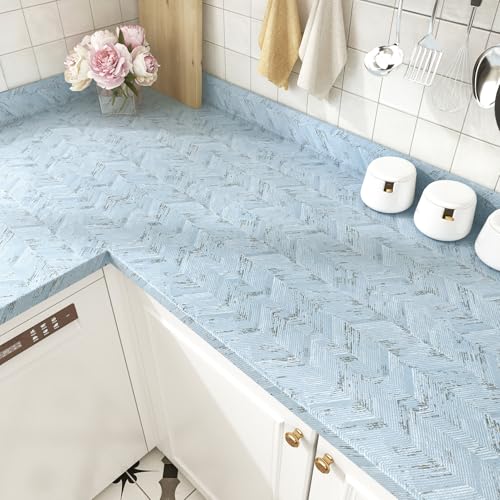Wallercity Light Blue Twill Grasscloth Peel and Stick Wallpaper Removable Fabric Grass Cloth Wallpaper Self Adhesive Twill Cloth Contact Paper for Cabinets Shelf Waterproof Vinyl Paper 15.8''x78.7'' - color: Light Blue Twill, size: 15.8" x 78.7"