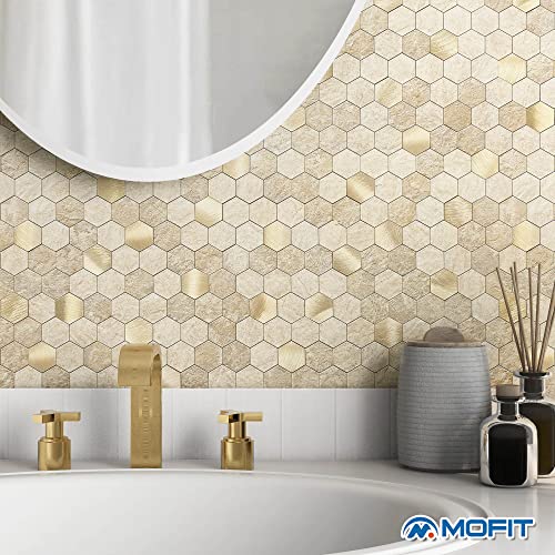 Peel and Stick Backsplash Hexagon Marble Tiles Beige 5pcs - color: Beige, size: 5sheets