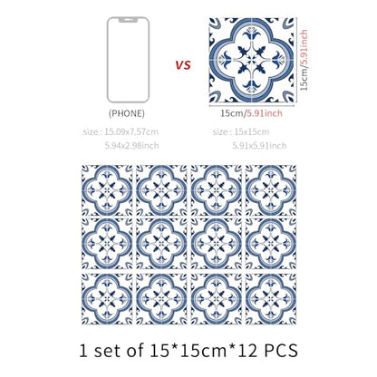 Vinyl Peel and Stick wall Tile Decals 6x6in Stick on backsplash,12Pc - color: Navy Blue and White 6x6