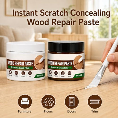 2Pcs Wood Repair Paste For Furniture and Floor,Easy Wooden Furniture Repair Kit,Quickly Repair Scratches and Dents on Wooden Furniture,Suitable For Doors,Floors,Cabinets(White,Brown)