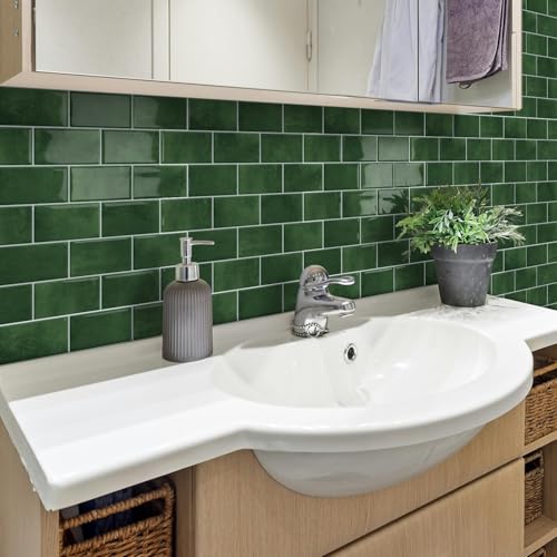 Green Peel and Stick Backsplash Subway Tile for Kitchen 10-Sheet - color: Green