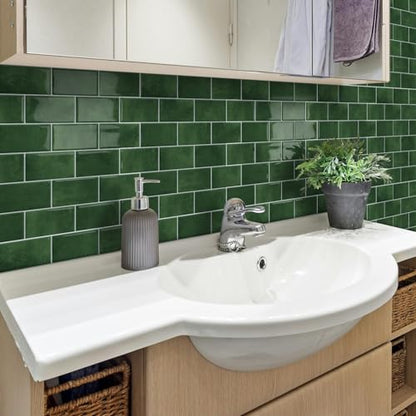 Green Peel and Stick Backsplash Subway Tile for Kitchen 10-Sheet - color: Green