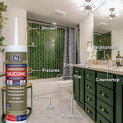 GE Advanced Silicone Kitchen & Bath Sealant Almond, 2.8 oz, 1, Tube
