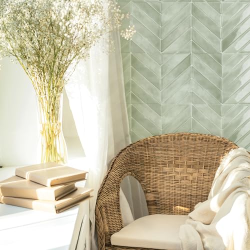 SMART TILES Peel and Stick Backsplash - 5 Sheets of 11.43" x 9" - 3D Adhesive Peel and Stick Tile Backsplash for Kitchen, Bathroom, Wall Tile - color: Solna Green