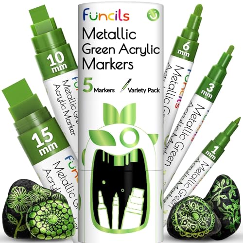 5 Green Paint Markers - Metallic Acrylic Pen for Rock Painting - color: Metallic Green