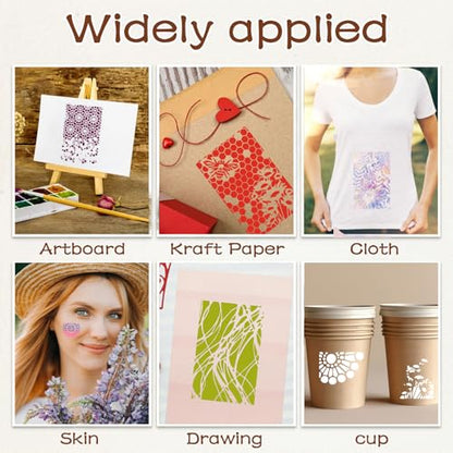 12PCS Stencils for Painting, Mixed Geometric Flower Stencils Kit