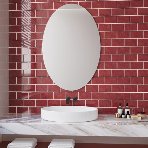 VEELIKE 12 Sheet Retro Red Peel and Stick Backsplash for Kitchen Subway Tile Backsplash Peel and Stick for Kitchen Wall Bathroom Waterproof Removable Red Ceramic Tile Sticker for Backsplash 12''x12'' - size: Box of 12 Tiles
