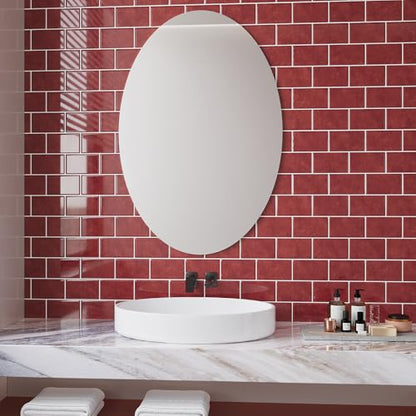 VEELIKE 12 Sheet Retro Red Peel and Stick Backsplash for Kitchen Subway Tile Backsplash Peel and Stick for Kitchen Wall Bathroom Waterproof Removable Red Ceramic Tile Sticker for Backsplash 12''x12'' - size: Box of 12 Tiles