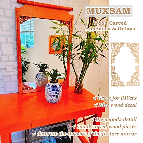 4Pcs Wood Carved Appliques Corner Wooden Carving Onlay Decal for Furniture