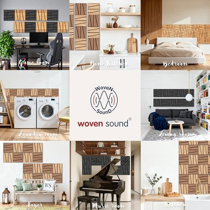 WoveN SounD Acoustic Wall Panels, Teak, 16 Pack, 12x12 in - color: Cut Prism, Teak, 16 Pack