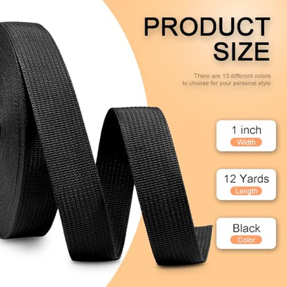 CooBigo 12 Yards Webbing 3/4" & 1" & 1.5" & 2" Polypropylene Webbing Strap 3/4 Inch 1 Inch 1.5 Inch 2 Inch Wide Webbing Strapping for Bags/Lawn Chair/Pool Solar Cover DIY Crafting - color: Black, size: 1"- 12 Yards