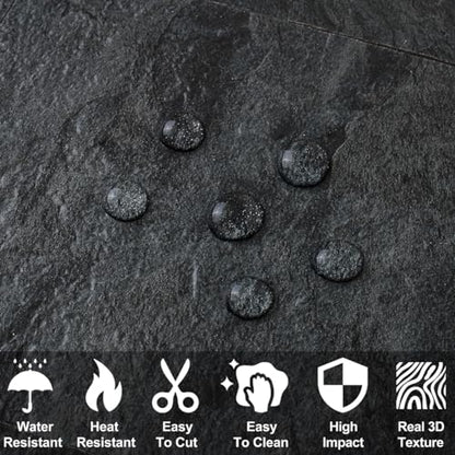 AULIGET 100 Piece Black Slate Peel and Stick Backsplash Wall Tiles, 3" x 6" PVC Faux Stone Stick on Tiles for Backsplash Kitchen, Bathroom, Laundry Room, Camper, Fireplace - color: Black Slate