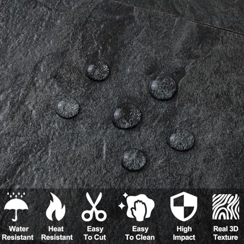 AULIGET 100 Piece Black Slate Peel and Stick Backsplash Wall Tiles, 3" x 6" PVC Faux Stone Stick on Tiles for Backsplash Kitchen, Bathroom, Laundry Room, Camper, Fireplace - color: Black Slate