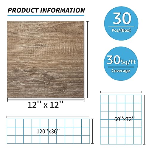 Art3d 30-Pack Peel and Stick Vinyl Floor Planks, 12" x 12", Light Brown Ash - color: Light Brown