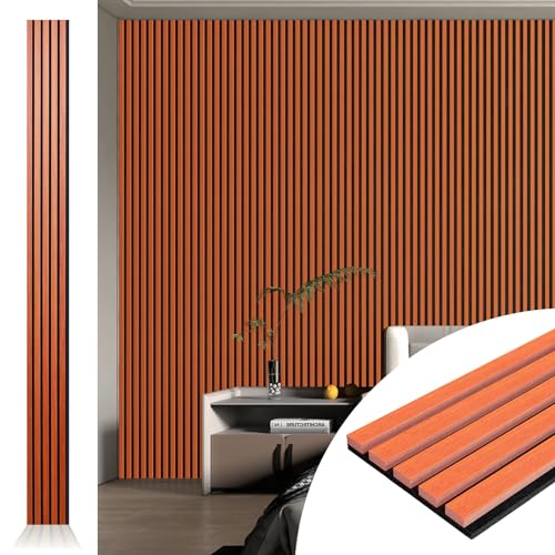 Art3d 4-Pack Fluted Acoustic Wood Slat Wall Panel, 107 x 8 Inch, Cherry - color: Cherry, size: 4pcs - 107＊8in.