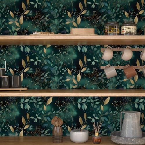 Teal Boho Floral Vinyl Peel and Stick Wallpaper 17.5"x 393" - color: Blue, size: 17.5" x 393"