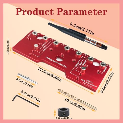 HALENBA Shelf Pin Jig 1/4" and 5mm,All-Metal Self-Contained Clamping Function Drill for Straight Holes,Hardware Jig,Shelf Pin Drilling Template, Woodworking Tools