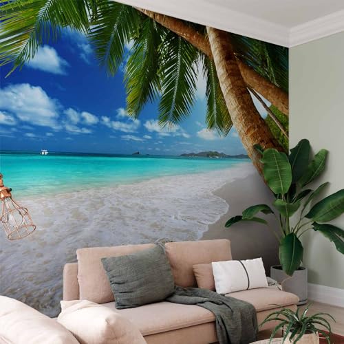 artgeist - Peel and Stick Wall Mural, Living Room Tropical Island 77x55 in - color: #02, size: 55"x77"