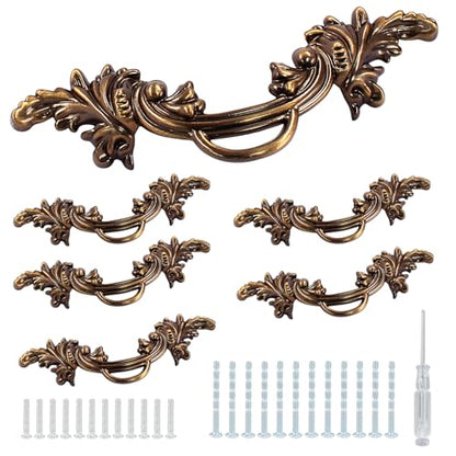 Biaungdo Vintage Cabinet Pulls Handles, 6 Pcs, Bronze