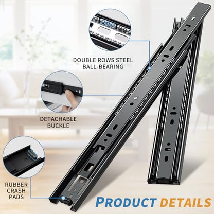 YENUO 3-Fold Full Extension Drawer Slides Ball Bearing 10–24 Inch 100 LB - color: Black-Basic, size: 10 Inch