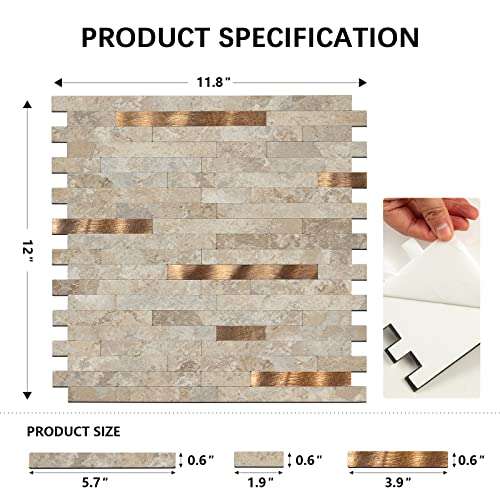10 Pieces Peel and Stick PVC Mosaic Backsplash,for Kitchen Backsplash,Etc