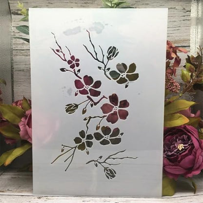 TIAMECH A4 Reusable Cherry Branch Stencil for Painting - style: Cherry Branch
