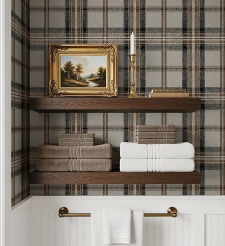 NextWall Harry & Grace Herringbone Plaid Premium Matte Non-Woven Peel and Stick Wallpaper (Cliffside) - color: Cliffside