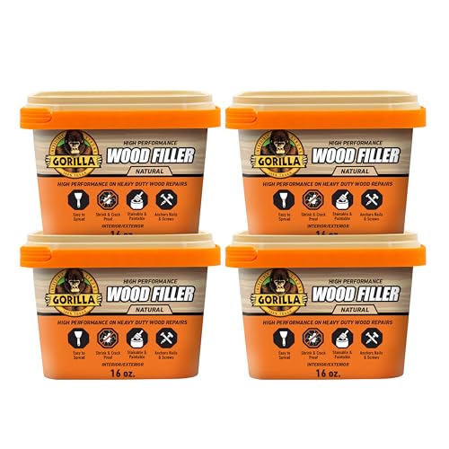 Gorilla All Purpose Wood Filler, Natural Finish, 16 Ounce Tub (Pack of 4) - Water Resistant for Indoor or Outdoor Projects and Repairs - size: 16 oz Tub (4-Pack)