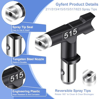 6 Reversible Spray Tips, Airless Paint Sprayer Tip Nozzle 211 313 41