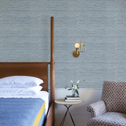 HueBurst Grasscloth Peel and Stick Wallpaper 17.3" x 394" Blue Textured Grasscloth Wall Paper Renter Friendly Wallpaper Self Adhesive Removable for Bathroom Bedroom - color: Blue, size: 17.3" x 394"