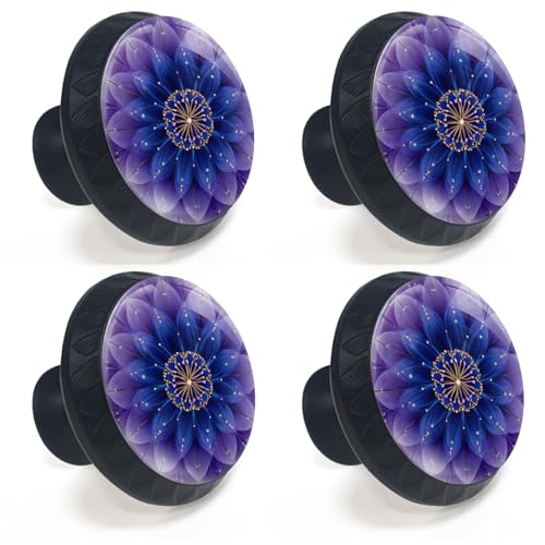 4 Pack Purple Mandala Flower Cabinet Knobs for Kitchen Bathroom - size: 1.37"L x 1.1"W