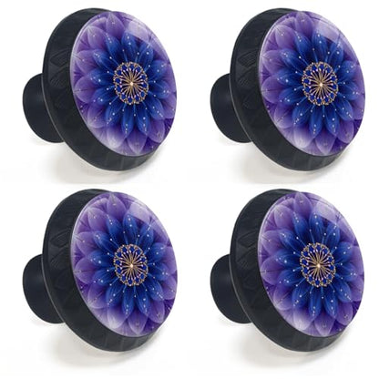 4 Pack Purple Mandala Flower Cabinet Knobs for Kitchen Bathroom - size: 1.37"L x 1.1"W