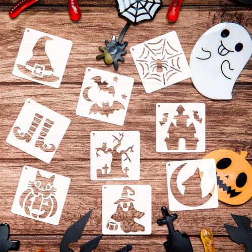 72 Pcs Halloween Stencils for Painting Set, 3*3 Inch Reusable Bat Cat Ghost Scar Painting Templates - Stencil Crafts Drawing Templates for Home Wall Murals, Canvas Wood Signs Party Supplies Decoration - style: Halloween