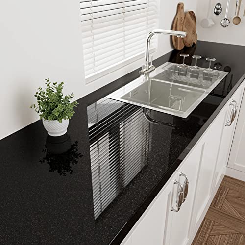 Wallercity Glossy Black Contact Paper Peel and Stick Shiny Glitters Countertop Contact Paper Self Adhesive Removable Wallpaper for Cabinets 15.8"x118" Waterproof Kitchen Table Tops Cover Vinyl Film - color: Black, size: 15.8"W x 118"L