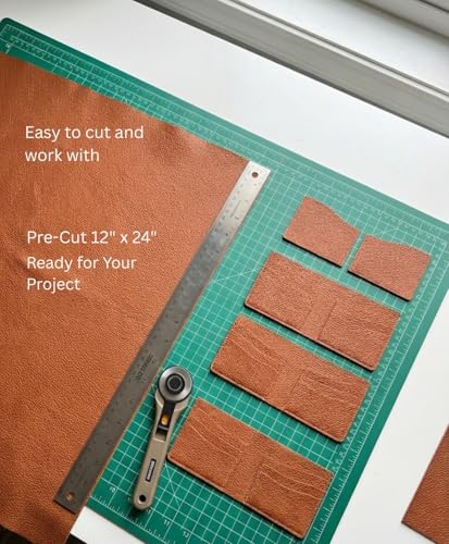 12'' x 24'' Genuine Full Grain Cowhide Leather Sheet — Soft Leather for Upholstery Repair, Handbags, Wallets, Sewing, Crafts, & DIY Projects — 1.1-1.3mm (3oz) Pre-Cut (Cognac Brown, 5 Pieces) - color: Cognac, size: 5 Pieces