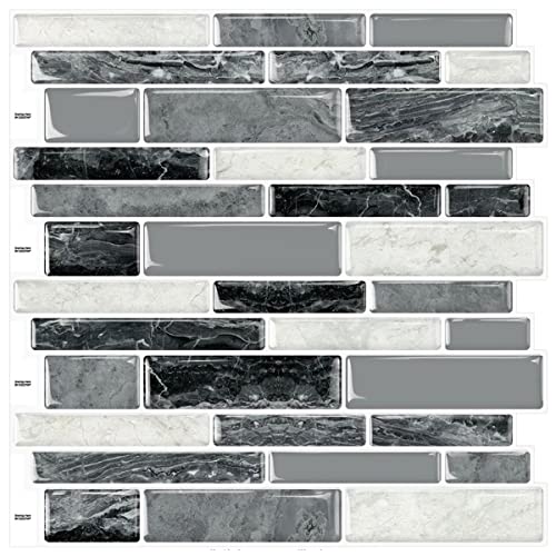 DEWOO Peel and Stick Backsplash 3D Self Adhesive Wall Tile Marlbe 10 Sheet - color: Marble Black