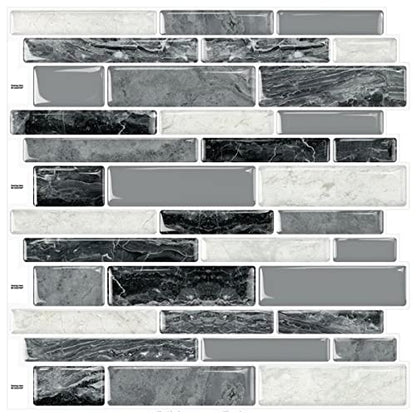 DEWOO Peel and Stick Backsplash 3D Self Adhesive Wall Tile Marlbe 10 Sheet - color: Marble Black