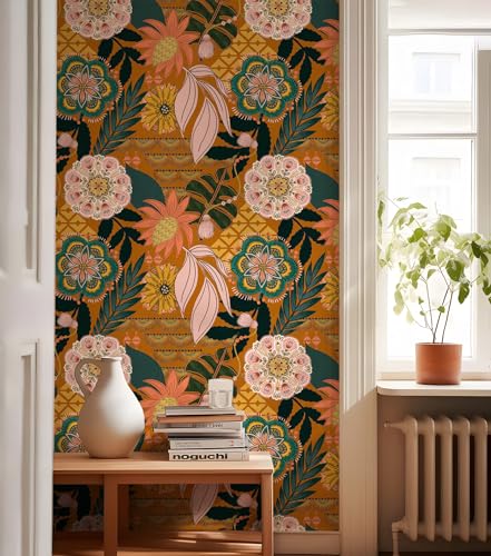 Floralplus Wallpaper Peel and Stick Renter Friendly Textured Wallpaper Boho - color: Orange