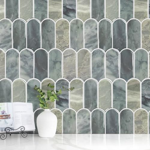 Vamos Tile Thicker Peel and Stick Backsplash Tile,Grayish Blue,10 Sheets - color: Grayish Blue with White Grout