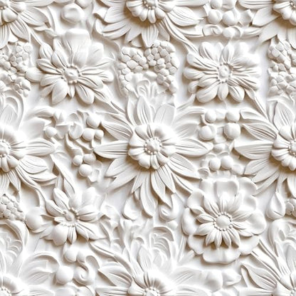 17.5x475 Off White Contact Paper Peel and Stick Floral Wallpaper White Paintable Baroque Art Deco Flower Wall Mural Wallpaper 3D Embossed Wall Paper Peel and Stick Modern for Bathroom Ceiling - size: 17.5" x 475"