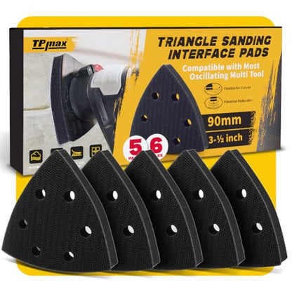 3-1/2" Triangle Sanding Interface Pads 6-Hole 5Pk - Hook & Loop Sponge Backing for Detail Sander