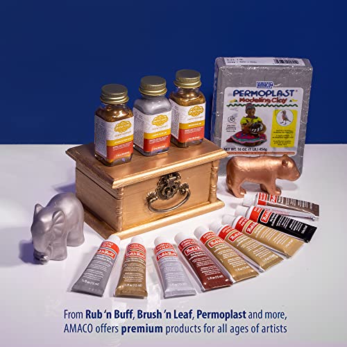 AMACO Rub n Buff Wax Metallic Finish 9 Color Kit - Antique Gold European Gold Grecian Gold Autumn Gold Gold Leaf Spanish Copper Silver Leaf Ebony Pewter - 9 Rub and Buff Gilding Wax 15ml Tubes
