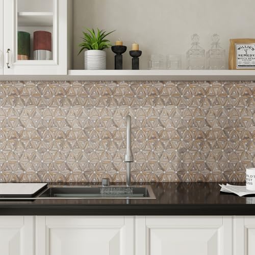 Peel and Stick Backsplash Tile, 10 Sheets Waterproof PVC Wall Tiles for Kitchen Bathroom, Thick Self Adhesive Stick on Backsplash, Covers 9.67 Sq.Ft. - color: Wood Mixed Silver Petal