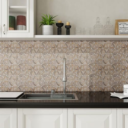Peel and Stick Backsplash Tile, 10 Sheets Waterproof PVC Wall Tiles for Kitchen Bathroom, Thick Self Adhesive Stick on Backsplash, Covers 9.67 Sq.Ft. - color: Wood Mixed Silver Petal